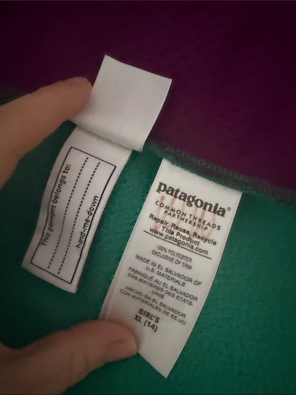 Patagonia Kids Two-Tone Green and Pink Fleece Jacket - Picture 6 of 6